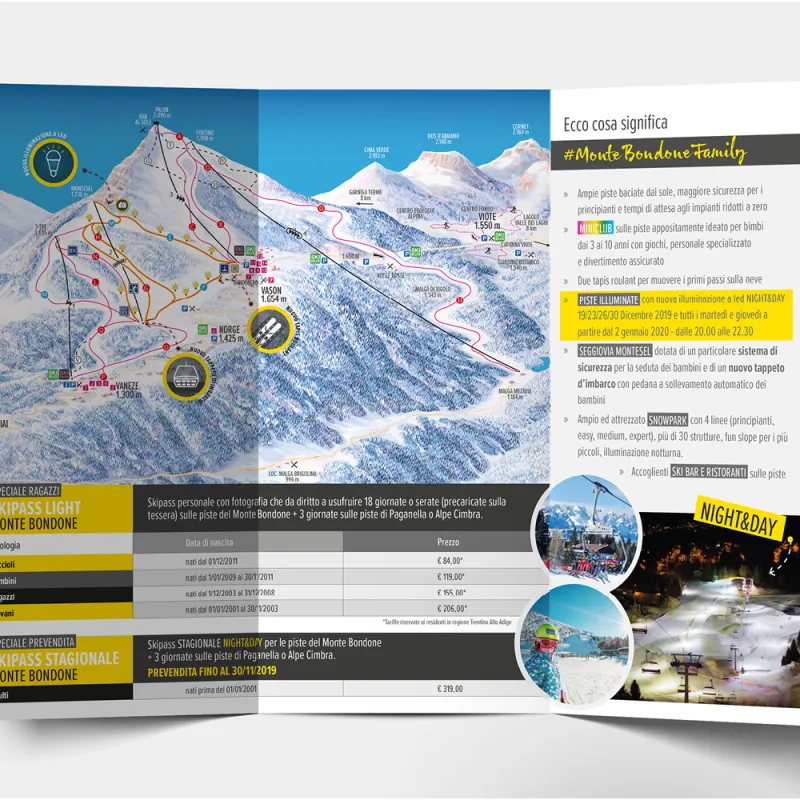 GBF - Restyling logo, campagna pubblicitaria e flyer Trento Funivie Ski Monte Bondone